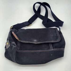 Genuine Fossil 75082 Crossbody Bag Tapestry Canvas Leather Trim Flap Purse